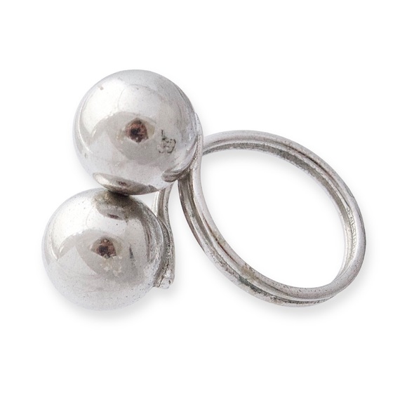 Vintage Beau Sterling Silver Double Ball Bypass Ring Size 6 - Picture 3 of 6